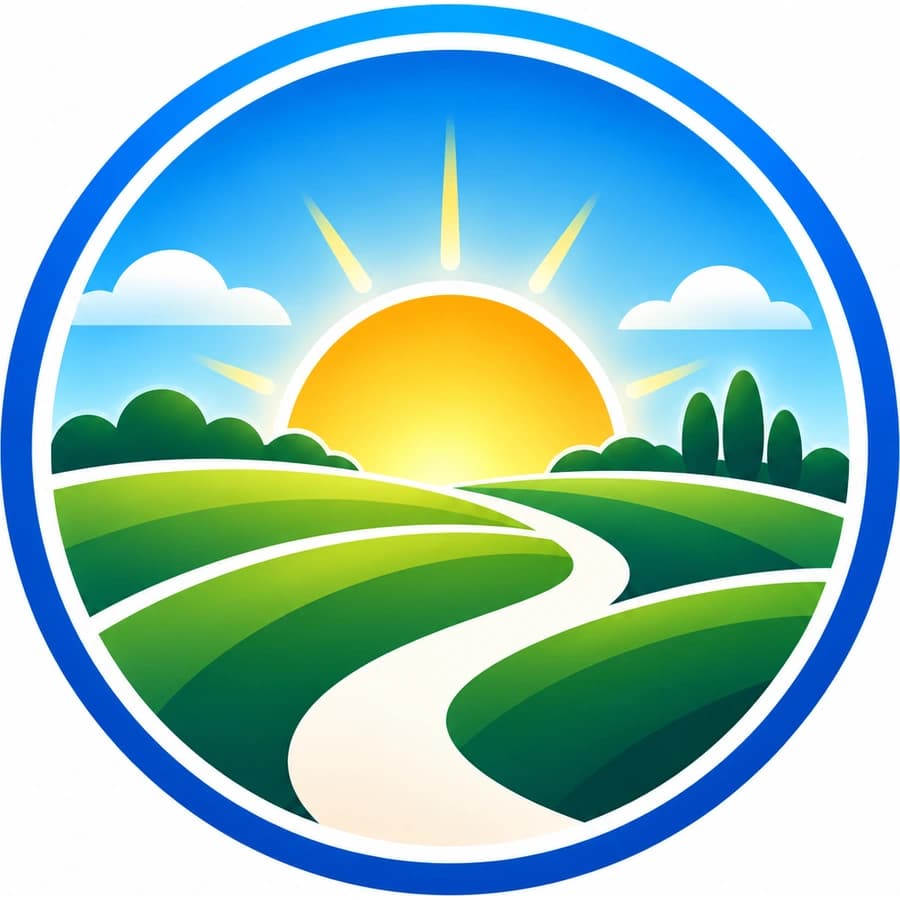 Ilustración de un camino entre los campos de Pehuajó al amanecer
